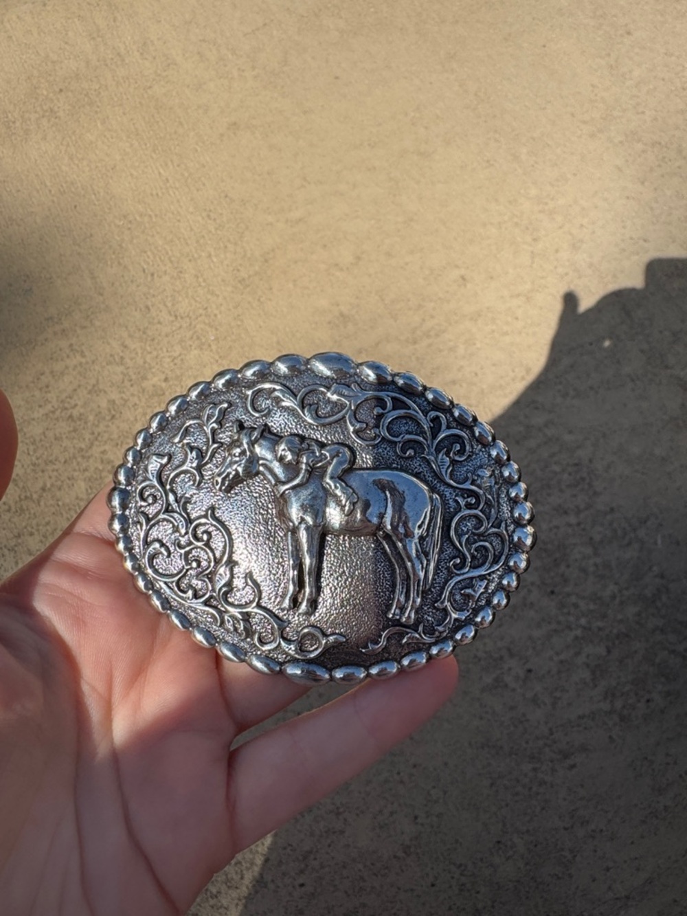 Nocona Silver Western Horse Oval Belt Buckle
